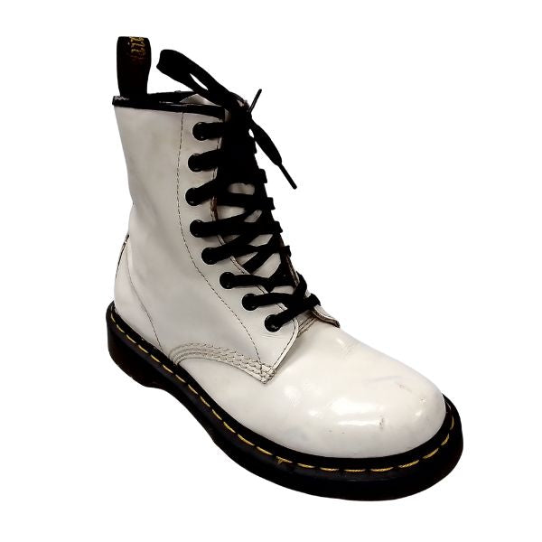 1460 W White Leather Boots | 5 UK