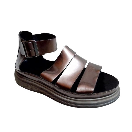 Clarissa Quad Sandal In Metallic Pewter Leather | 7 UK